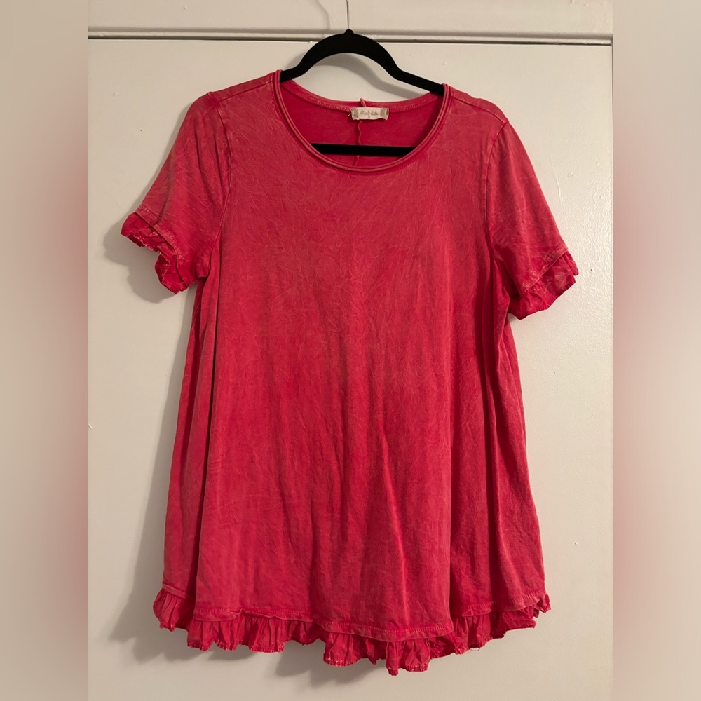 Altar’d State Ruffle Sleeve Red Pink Top